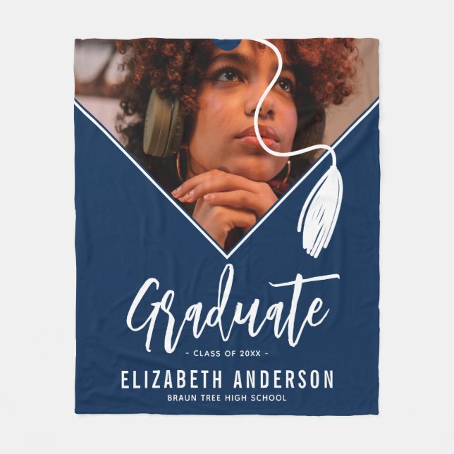 Blue Tassel Cap Photo Studenten Fleecefilt (Framsidan)