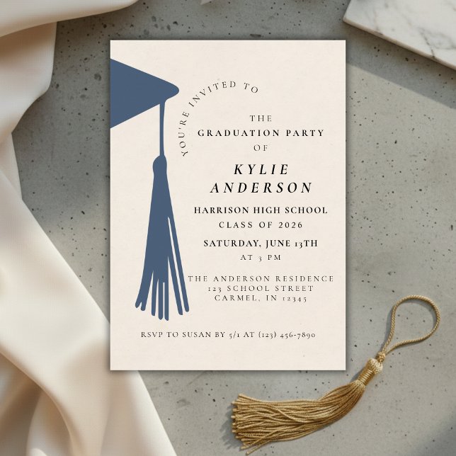 Blue Tassel High School Examenfest Inbjudningar (Blue Tassel High School Graduation Party Invitation)