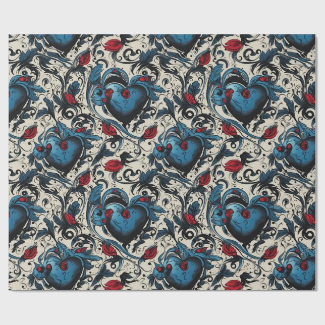 Blue Tattoo Hearts Digital Theme Presentpapper (Platt)