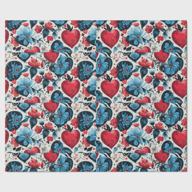 Blue Tattoo Hearts Digital Theme Presentpapper (Seam)