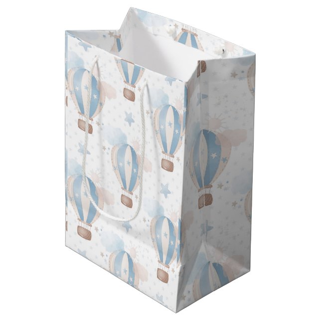 Blue Taupe Luft Balloons Stars Clouds Boy Shower (Framsidan Vinklad)