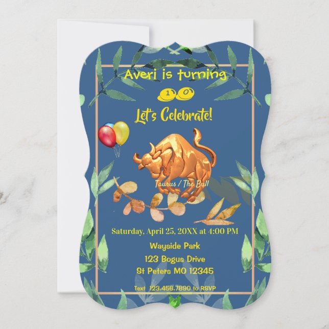 Blue Taurus Birthday (20 april-20 maj) Inbjudningar (Framsida)