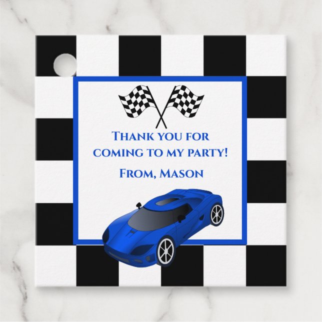 Blue Tävling-bil | BARNS FÖDELSEDAG PARTY Gåvor Etiketter (Framsida)