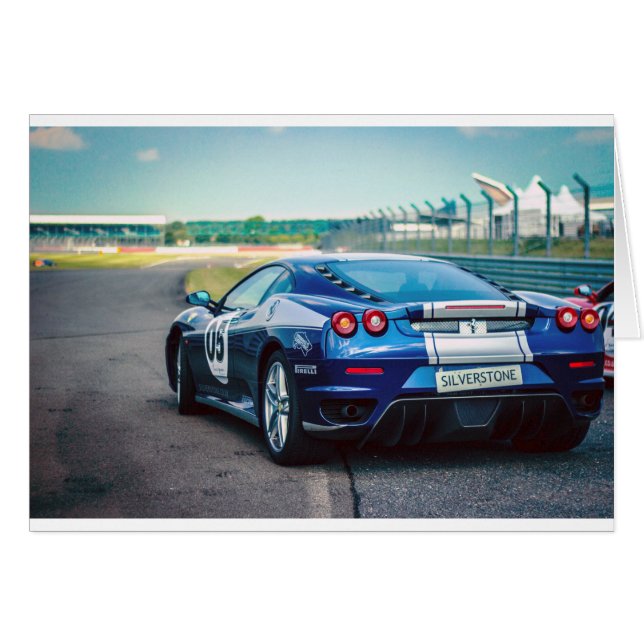 Blue Tävling-bil Hälsningskort (Framsidan Horizontal)