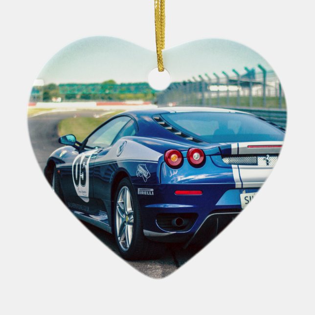 Blue Tävling-bil Julgransprydnad Keramik (Framsidan)