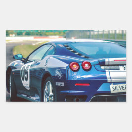 Blue Tävling-bil Rektangulärt Klistermärke