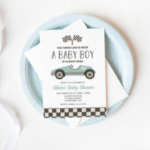 Blue Tävling Car Baby Shower Inbjudningar