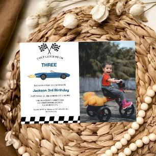 Blue Tävling Car Boy 3rd Birthday Party Inbjudningar