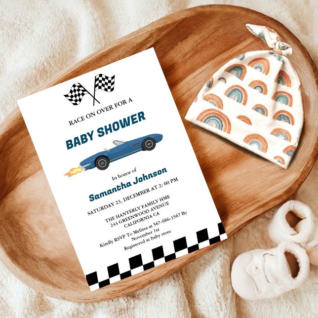 Blue Tävling Car Boy Baby Shower Inbjudningar (Skapare uppladdad)