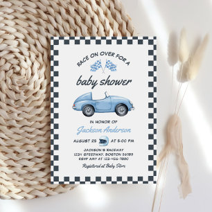 Blue Tävling Car Boy Baby Shower Inbjudningar