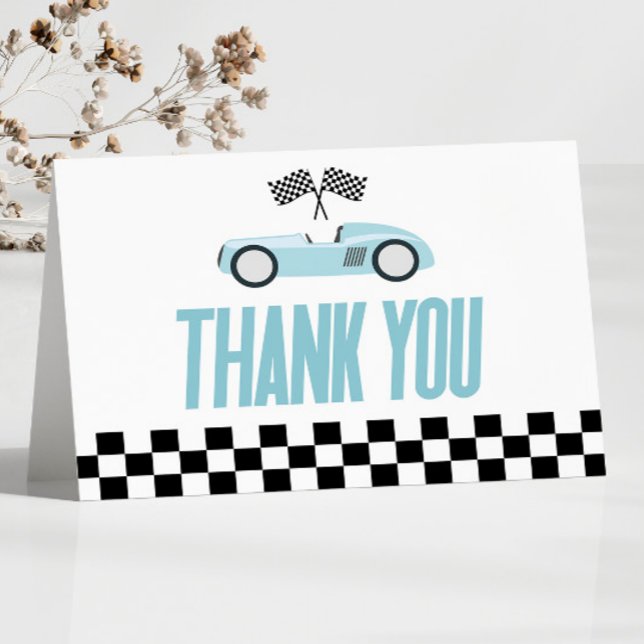 Blue Tävling Car Racecar Baby Shower Tack Kort (Skapare uppladdad)
