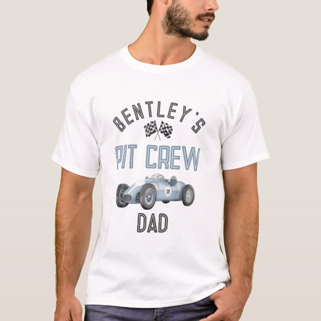 Blue Tävling Pit Crew Pappa Birthday Shirt T Shirt (Framsida)