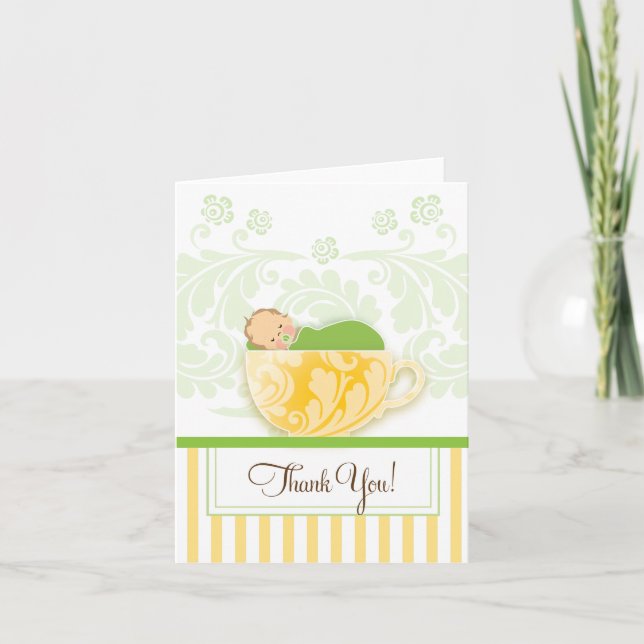 Blue Tea Kopp Baby Shower - tack för ditt kort (Framsida)