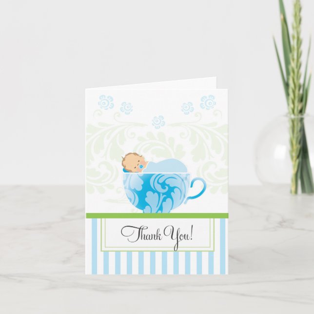 Blue Tea Kopp Baby Shower - tack för ditt kort (Framsida)