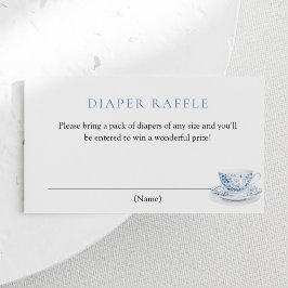 Blue Tea Party Baby Shower Diaper Raffle Biljett Tilläggskort