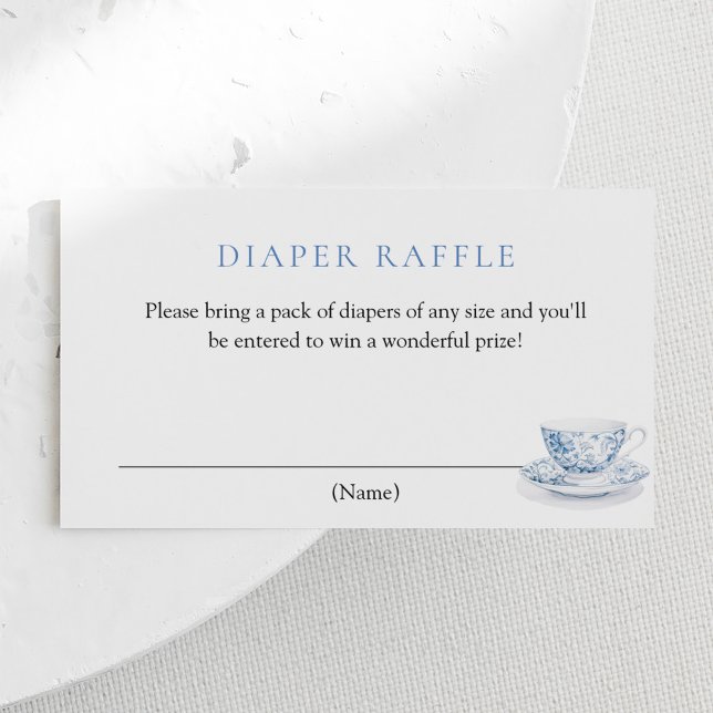 Blue Tea Party Baby Shower Diaper Raffle Biljett Tilläggskort (Skapare uppladdad)