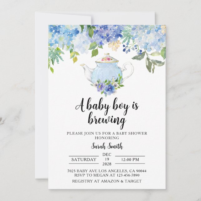 Blue Tea Party Baby Shower-inbjudan Inbjudningar (Framsida)