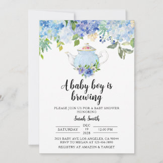 Blue Tea Party Baby Shower-inbjudan Inbjudningar