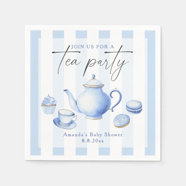 Blue Tea Party Baby Shower Pappersservett (Framsidan)