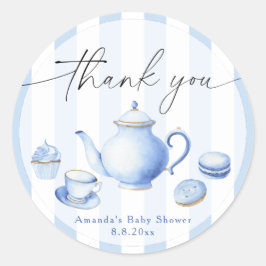 Blue Tea Party Baby Shower Tack Runt Klistermärke