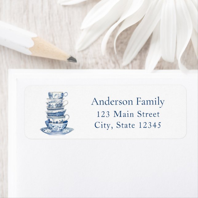 Blue Tea Party Return Address Label Returadress Etikett (Insitu)