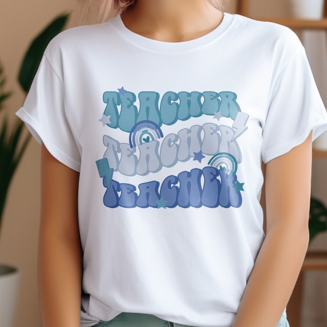 Blue Teacher Teacher Teacher Retro T-Shirt (Skapare uppladdad)