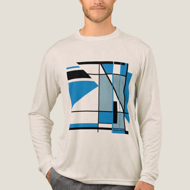 Blue Teal Black MCM Se Mosaic Geometric Abstrakt T Shirt (Framsida)