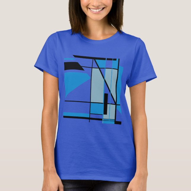 Blue Teal Black Mosaic MCM-utseende Geometrisk Abs T Shirt (Framsida)