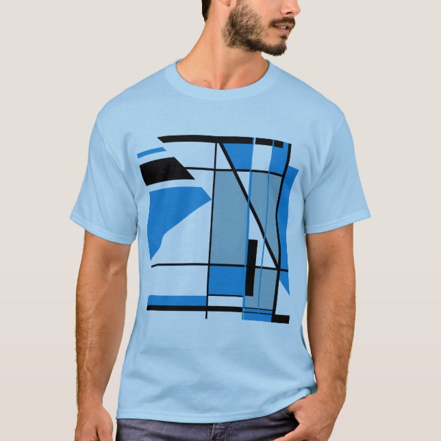 Blue Teal Black Mosaic MCM-utseende Geometrisk Abs T Shirt (Framsida)
