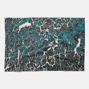Blue Teal Black White Abstrakt Mönster Kökshandduk