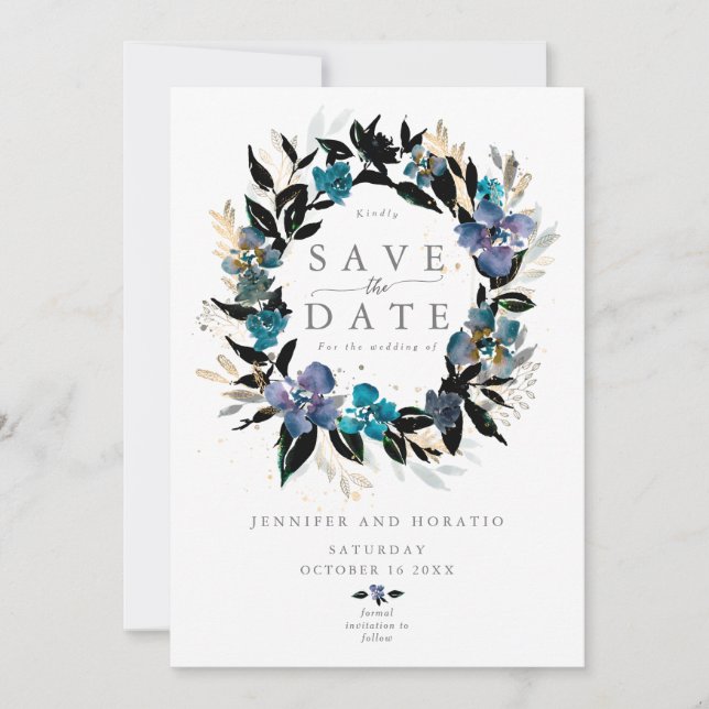 Blue teal Blommigt Bröllop Bouquet Inbjudningar (Framsida)