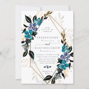 Blue teal Blommigt Bröllop Bouquet Inbjudningar