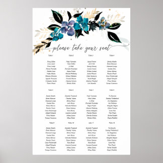 Blue teal Blommigt Bröllop Bouquet Poster
