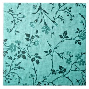 Blue Teal Blommönster Kakelplatta