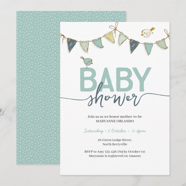 Blue Teal Boy Baby Bunting Baby Shower-inbjudan Inbjudningar (Fram/baksida)