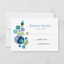 Blue Teal Bröllop OSA Card för polska folkblommor