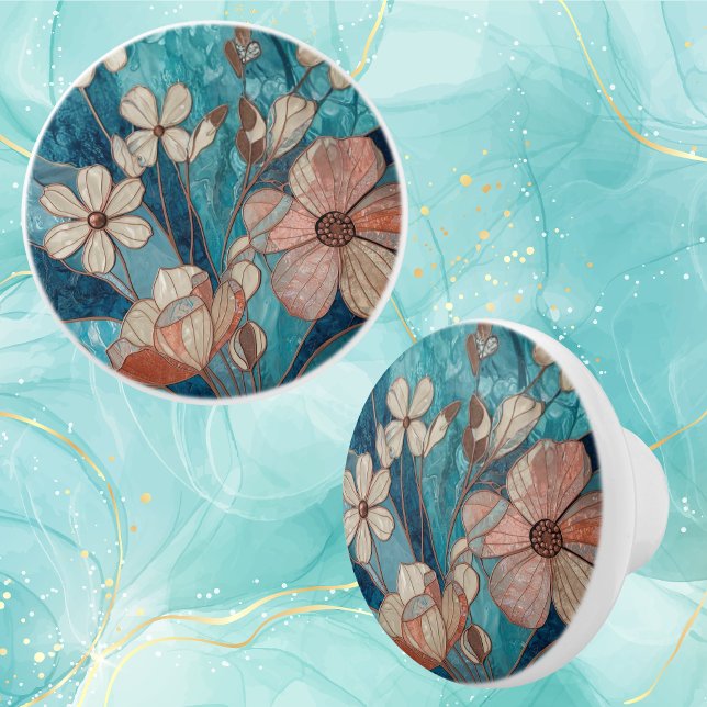 Blue Teal Cream Copper Floral Knopp (Skapare uppladdad)