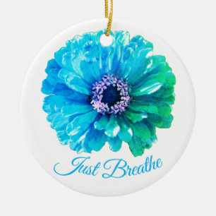 Blue Teal Daisy Återblått blommigt Julgransprydnad Keramik