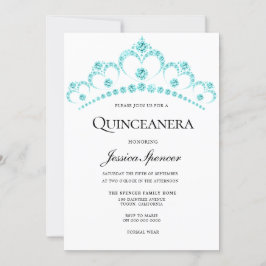 Blue Teal Diamond Tiara Quinceanera Party Inbjudan