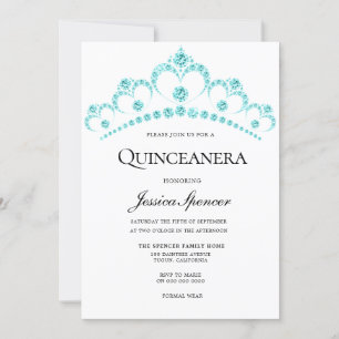 Blue Teal Diamond Tiara Quinceanera Party Inbjudan