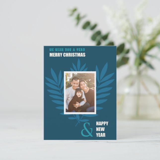 Blue Teal Family Bild Ram-julen Helgdag Anteckningskort (Stående Fram)