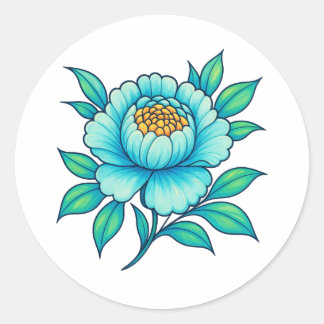 Blue Teal Floral Sticker | Elegant Botanical Runt Klistermärke