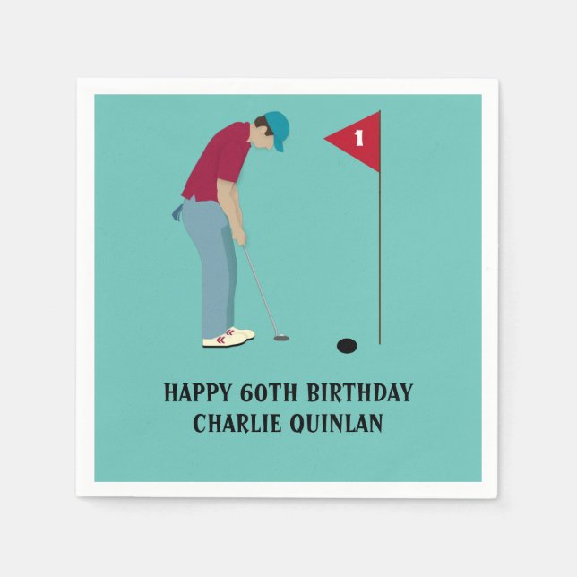 Blue Teal Golfer Theckes Napkins Pappersservett (Framsidan)