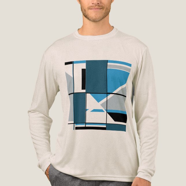 Blue Teal Grått Black MCM-utseende Geometrisk Abst T Shirt (Framsida)