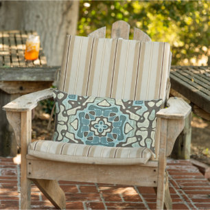 Blue Teal Grönt Grått Taupe Brown Orient Tribal Ar Lumbarkudde