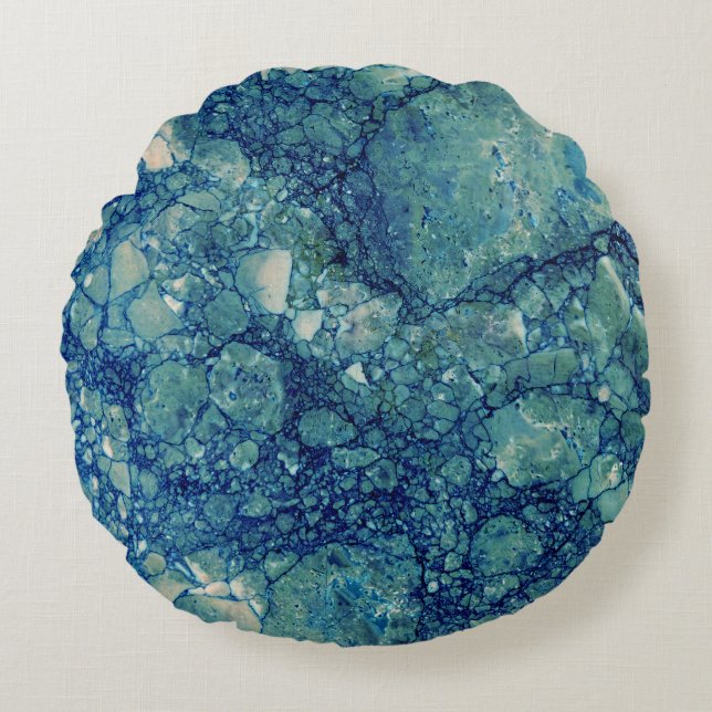 Blue Teal Grönt Marble Struktur Rund Kudde (Framsidan)