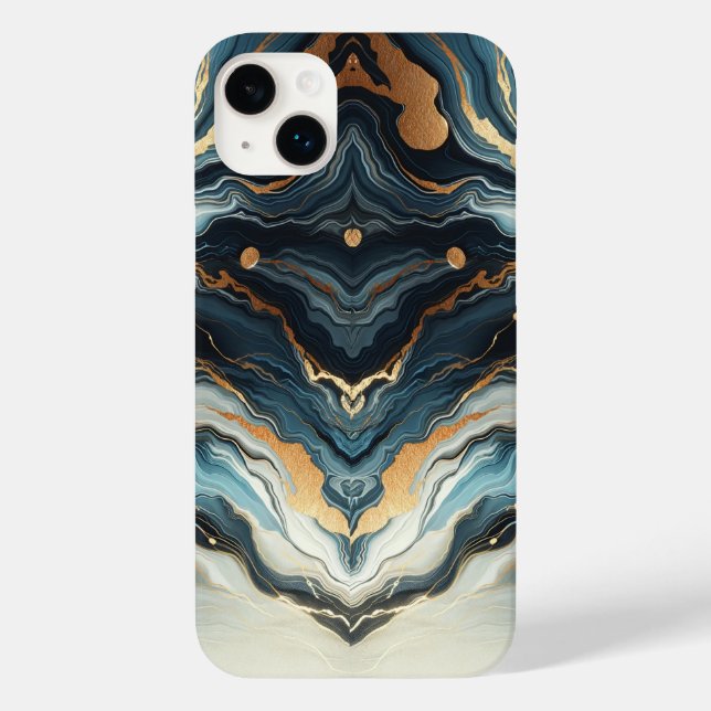 Blue Teal Guld Agate Modern Glam Elegant Beachy (Baksida)