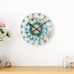 Blue Teal Guld Blommigt Mandala Rund Klocka<br><div class="desc">Förvandla det sätt som du anger tid med vår Teal & Guld Blommigt Mandala Wall Clock. Den här vackert designade klockan har ett fantastiskt mandala mönster i vibrerande teal och guld, vilket för med sig ett stänk av färg och konstnärligt flust till vilket rum som helst. Dess invecklade utformning fungerar...</div>