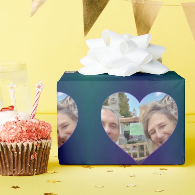 Blue Teal Heart Ram Din fotomappning Papper Presentpapper (Födelsedagsfest)