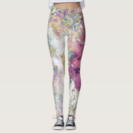 Blue Teal Lila Guld Galaxy Star Glitter Elegant Leggings